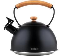 Briebe Nordic Induction Kettle 2.3L, Whistling Kettle, Stainless Steel Tea Kettle Retro All Hob Types, Glass Ceramic Hob, Gas, Electric Hob, Wooden Handle Cool-Touch, for Tea Coffee, Tea pot, Black