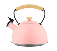 briebe Retro Whistling Induction Kettle 2.3L Kettle Water Stainless Steel | Infusions All Types of Cookers, Ceramic, Gas, Cold Touch Wood Handle, Tea Pot Pastel Pink