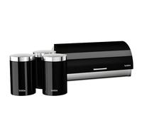 briebe Set Bread Bin + 3 Stainless Steel Kitchen Canisters, Container for Storing Bread and Pastries, Sliding Lid, Bread Box, Black/Stainless Steel