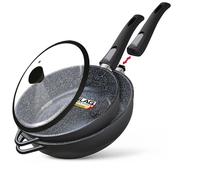 briebe Set of 2 Frying Pans Induction Non-Stick, 2 Removable Handles 24/28 cm, Cast Aluminium, ILAG GRANITEC PFOA-Free, Glass Lids, Vitroceramic, Gas, Oven, MGK-19S