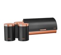 briebe Set of Bread Bin + 3 Kitchen Storage Canisters, Stainless Steel, Bread and Bun Containers, Sliding Lid, Modern Design, Bread Box, Matte Black/Rose Gold
