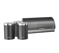 briebe Table Bread Bin Set + Set of 3 Kitchen Storage Cans, Stainless Steel, Container for Storing Bread and Bakery, Sliding Lid, Modern Design, Bread Box, Anthracite / Stainless Steel