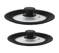briebe TotaLid Set of 2 Universal Frying Pan Lids with Silicone Rim and Tempered Glass, Multi-Diameter 18-20-22 cm and 24-26-28 cm, BPA Free, for Pots, Casseroles, Steam Valve