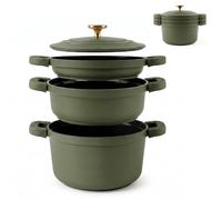 briebe Totem Stackable Induction Non-stick Ceramic Cookware | 4 Pieces, Frying Pan, 2 Saucepans Ø 22 cm Cast Aluminium, PFOA-free, All Kitchens, Green