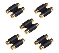 BRIEFCEC RCA Coupler, Double RCA Splitter 2 Female to 2 Female for Subwoofer, Speaker, AMP, Turntable, Receiver, Home Theater (H Adapter, 5Pcs, Gold)