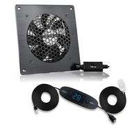 BRIEFCEC USB Fan 120 mm, Digital Display, Temperature Control, Quiet Fan System, 5 V Fan, with Modern Brushed Black Aluminium Frame for Home Cinema AV Cabinet, Pet Cave (Pack of 1)