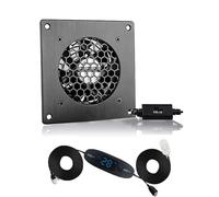 BRIEFCEC USB Fan 80 mm, Digital Display, Temperature Control, Quiet Fan System, 5 V Fan, with Modern Brushed Black Aluminium Frame for Home Cinema AV Cabinet, Pet Cave (Pack of 1)