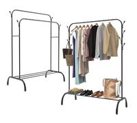 BRIEFNESS 110cm Metal Clothes Hanging Rail with Hooks - Heavy Duty Free Standing Clothing Rack for Bedroom, Garment Rail with Bottom Rack for Coats, Skirts, and Sweaters Double Rails