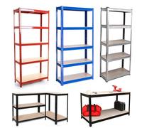 BRIEFNESS 150cm x 70cm x 30cm Heavy Duty 5 Tier Garage Racking, Boltless Industrial Racking Shelving, Metal & MDF Shelves 875KG Capacity, for Home Storage(Red)