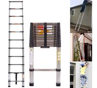 BRIEFNESS 3.8M/12.5FT Stainless Steel Telescopic Ladder EN131 Certified Extendable Attic Bulb Replacement Roof Repair