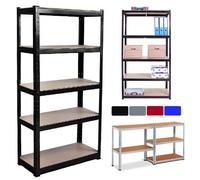 BRIEFNESS Storage Shelves Unit - H 150 x W 70 x D 30 cm, Red Garage Shed Warehouse Kitchen Office Office Metal Boltless Storage Shelving Racking Unit Workbench, 875KG Capacity(175KG Per Shelf)