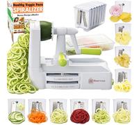 Brieftons 10-Blade Vegetable Spiralizer: Strongest-Heaviest Duty Spiral Slicer, Best Veggie Pasta Spaghetti Maker for Low Carb/Paleo/Gluten-Free, with Container, Lid, Blade Caddy, 4 Recipe Ebooks