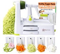 Brieftons 5-Blade Vegetable Spiralizer: Best Zucchini Spiral Slicer & Veggie Noodle Maker, Japanese Steel Blades, Strong Suction Cup, Blade Caddy, 4 Recipe eBooks | Low Carb, Vegan, Paleo, Gluten-Free