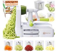 Brieftons 7-Blade Vegetable Spiralizer: Zucchini Spiral Slicer & Veggie Noodle Maker, Japanese Steel Blades, Catch Container, Strong Suction Cup, Blade Caddy, 4 eBooks | Low Carb, Vegan, Gluten-Free