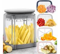 Brieftons PerfectCut 4-Blade Manual Vegetable Chopper, Food Dicer Chop Box | French fry cutter & potato wedge slicer, cubes potato, cucumber, veggies, 3.5-cup catch tray, cleaning comb, 5 recipe eBooks