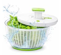 Brieftons QuickPush Large Salad Spinner, 6.3-Quart Family Size, Manual One-Handed Pump & Brake, BPA-Free Lettuce Spinner, Vegetable Washer Dryer Strainer, Collapsible Handle, Clear Serving Bowl