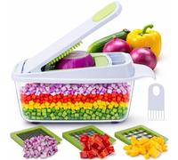 Brieftons QuickPush Vegetable Chopper: 8-Cup Push-Down Onion Chopper & Chip Cutter, 3 German Steel Blades (6mm, 12mm, 19mm Dice), BPA-Free Container, Keep-Fresh Lid - Manual, Dishwasher Safe