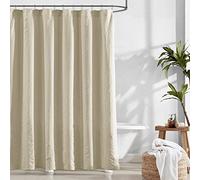 Brielle Home Bille Solid Garment Washed Jacquard Stripe Fabric Shower Curtain, Linen, Extra-Long 72 x 84