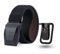 Brifield Tactical Belt for Men One-Size Heavy Duty Security Military Hiking Rigger Nylon Web Work Thick 1.5" Quick Release Metal Buckle and Bottle Opener Reversible Black (Belt and Klick Fast Clip)