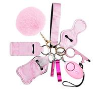 Brifit 10 PCS Safety Keychain Set for Women, Loud Safety Keychain Accessories with Safe Sound Personal Alarm, Security Alarms Keychain with LED Light, Whistle, No Touch Door Opener (Pink)