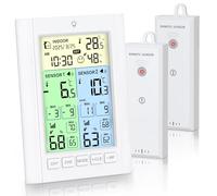 Brifit Digital Fridge Thermometer with 2 Sensors, Fridge Freezer Thermometer with Date, Time, Temperature Alarm, MAX/MIN Record, LCD Display Humidity and Temperature Monitor for Home, Greenhouse