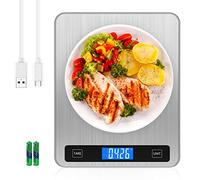 Brifit Digital Kitchen Scale, 20kg/44lb Food Scales with Large Stainless Steel Platform, USB Rechargeable Cooking Scales with LCD Screen, Electric Baking Scales with Tare Function, 5 Units