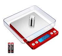 Brifit Digital Pocket Scale, 500g High Precision Jewellery Scale with 100g Calibration Weight & Two Trays, Stainless Steel Mini Kitchen Scale with Backlit, 0.01g Precision, Tare and PCS Function, Red