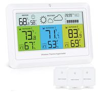 Brifit Digital Thermo-Hygrometer with 3 Sensors, Wireless Weather Station with Temperature, Humidity & Air pressure, Indoor Outdoor Thermometer with Weather forecast, Temperature Alert, MAX/MIN Record