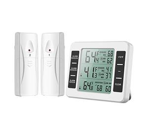 Brifit Fridge thermometer, Digital Refrigerator Thermometer with 2 Wireless Sensor, Indoor Outdoor Freezer Temperature Monitor with Audible Alarm, Max/Min Value, Trend Arrow for Home, Bedroom, Office