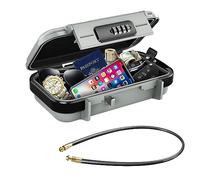 Brifit Portable Safe Box, Combination Security Case Lock Box with Code, Waterproof Anti-Theft Mini Travel Safe Box with Removable Wire Rope, Portable Lock Box for Beach, Home, Office, Outdoor, Grey