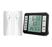 Brifit Refrigerator Thermometer, Digital Indoor Outdoor Fridge Thermometer, Freezer Temperature with 2 Wireless Sensor, Audible Alarm and Max/Min Function for Home, Bedroom, Office (Black)