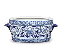 Briful 10.6" Large Blue and White Ceramic Pot - Vintage Planter Floral Oval Cachepot Vase for Indoor Plants, Flowers & Succulents - Glazed Chinese Porcelain Style Decorative Plant Pot - No Drainage