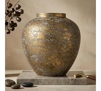Briful 11.4" Large Flower Vase for Home Decor - 29CM Tall Metal Vase for Flowers, Rustic Textured Iron Vases, Wide Mouth Centerpiece for Modern Farmhouse Table Living Room Entryway, Gold Distressed