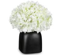 Briful 12.2" Hydrangea Artificial Flowers in Vase Silk Flowers for Decoration - White Artificial Flower in Ceramic Pot for Summer Decor - Faux Hydrangea Flower for Centerpieces Home Decor