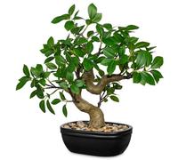 Briful 12.9" Fake Plant Artificial Ficus Leaf Plants in Ceramic Pot - Faux Ficus Leaves Artificial Green Plants - 33CM Artificial Bonsai Tree for Home Kitchen Autumn Decorations
