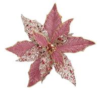 Briful 12'' Large Heads Christmas Glitter Poinsettia Flowers Christmas Tree Ornaments Set of 4 Artificial Flowers with Long Stems for Xmas Tree Party DIY Holiday Decorations, Pink