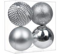 Briful 12CM Large Christmas Baubles, 4 PCS 4.7" Xmas Tree Decorations Silver Christmas Bauble Decorations Hanging Ornaments for Home Festival Decor Xmas Gifts