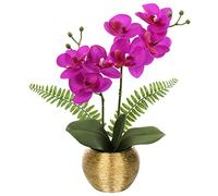 Briful 13" Small Artificial Orchid Flowers in Gold Ceramic Pot Purple Faux Phalaenopsis Orchid Arrangement Faux Orchid Plant for Bathroom Vanity Bedroom Nightstand Office Desk Shelf Decor
