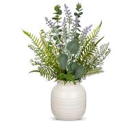 Briful 15.4" Fake Plants with Ceramic Vase - Artificial Lavender Faux Greenery Boston Fern in Vase - Decorative Artificial Plants for Centerpieces, Living Room, Shelf Decor