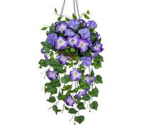 Briful 15.7" Artificial Flowers Like Real Morning Glory Hanging Plants Artificial Flowers with Hanging Basket, Height 40 cm, Indoor Plants Bush Decorative Plant Green Plant