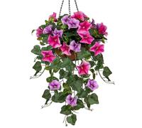 Briful 15.7" Hanging Basket Artificial Flowers Morning Glory, 40CM Height Silk Flowers Fake Flowers Artificial Hanging Plants for Living Room Bathroom Garden Decor