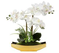 Briful 15" Artificial Phalaenopsis Flowers Arrangement Artificial Orchid Bonsai in Gold Pot Fake Flowers Silk Orchid Flower for Table Centerpieces Living Room Home Décor