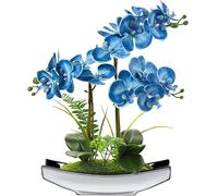 Briful 15" Artificial Phalaenopsis Flowers Arrangement Artificial Orchid Bonsai in Silver Pot Fake Flowers Silk Orchid Flower for Table Centerpieces Living Room Home Décor