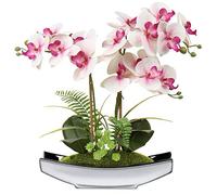 Briful 15" Artificial Phalaenopsis Flowers Arrangement Artificial Orchid Bonsai in Silver Pot Fake Flowers Silk Orchid Flower for Table Centerpieces Living Room Home Décor