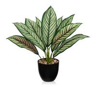 Briful 15" Artificial Plants Calathea Zebrina Fake Plants Zebra Plant 38CM Decorative Artificial Indoor Plants Faux Maranta Plant in Pot for Home Office Bathroom Decorations