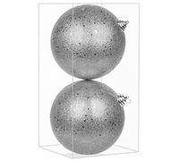 Briful 15CM Large Christmas Baubles, 2 PCS 5.9" Xmas Tree Decorations Silver Christmas Bauble Decorations Glitter Hanging Ornaments for Home Festival Decor Xmas Gifts