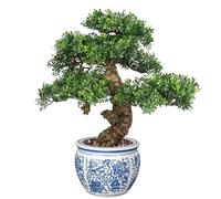 Briful 16.9" Large Fake Plants Artificial Bonsai Tree Podocarpus Plant, 43CM Faux Plant in Blue and White Ceramic Pot, Decorative Artificial Plants for Home Office Desk Décor