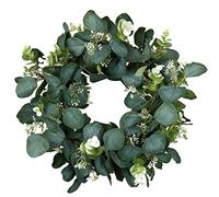 Briful 16" Artificial Eucalyptus Wreath Spring Summer Wreath Faux Greenery Door Wreath for Indoor Farmhouse Front Door Bedroom Wall Window Festival Celebration Décor