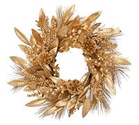 Briful 16" Christmas Wreath Gold Door Wreath, Artificial Magnolia Leaf Wreaths with Berry Clusters Natural Pinecones, Christmas Wreaths for Front Door, Wall Window Xmas Decorations