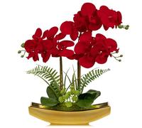 Briful 17" Artificial Phalaenopsis Flowers Arrangement, Artificial Orchid Bonsai in Shiny Gold Pot, Velvet Silk Orchid Fake Flowers for Table Centerpieces Living Room Home Décor